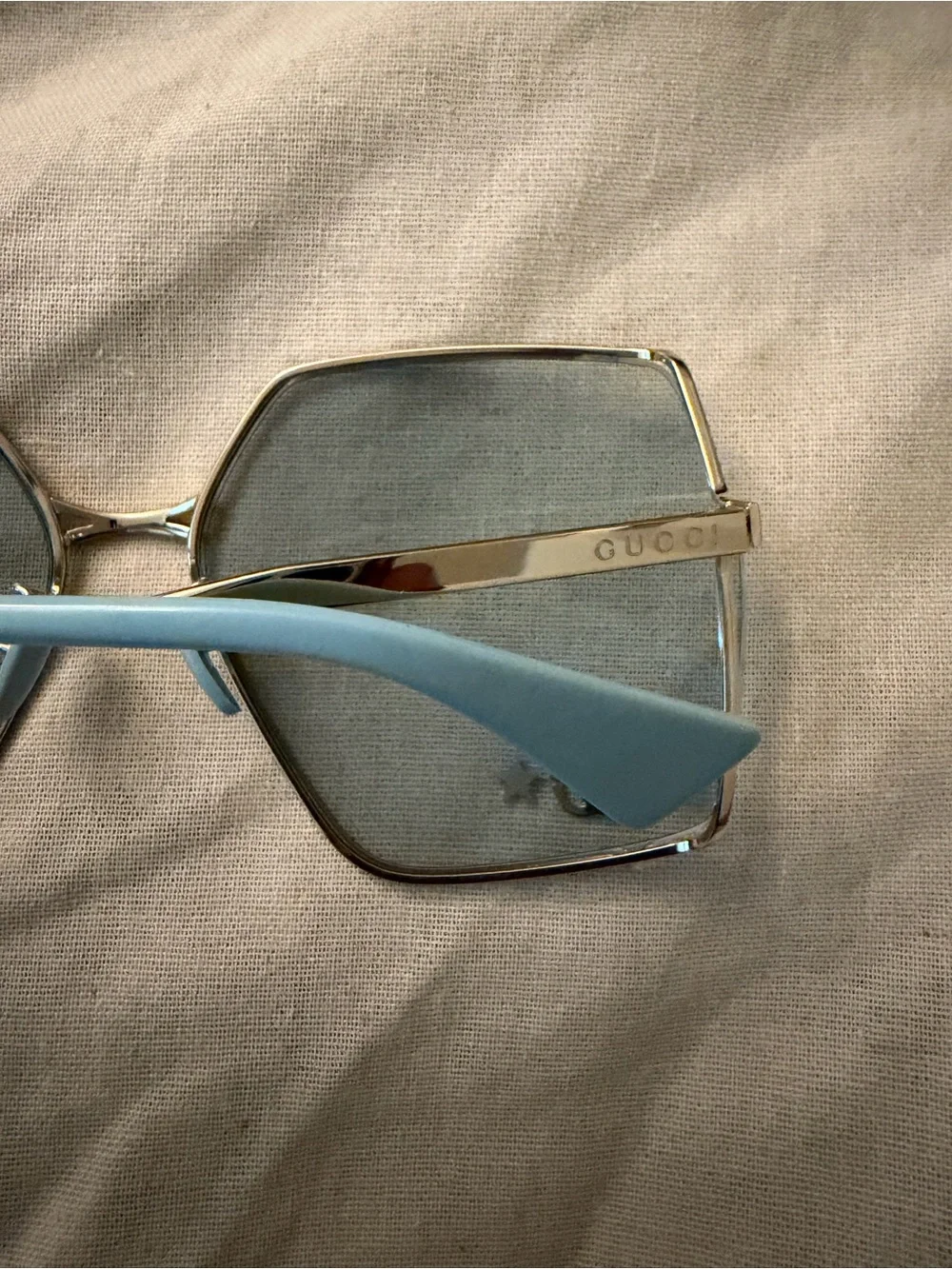 Gucci Gold Rim Sunglasses with Light Blue lens